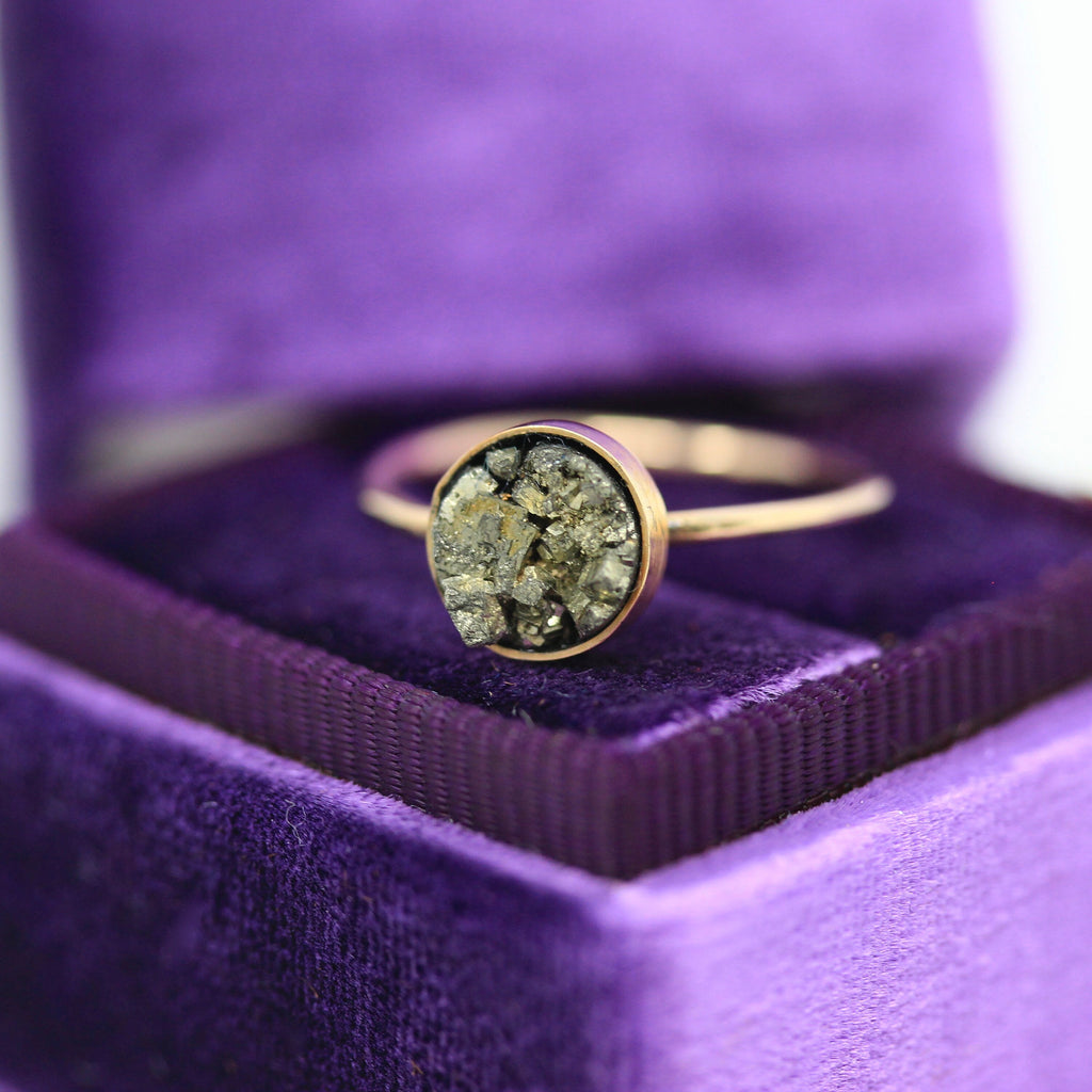 Sale - Antique Pyrite Ring - Edwardian 10k Yellow Gold Stick Pin Conversion - Antique Circa 1910s Era Size 3 1/2 Genuine Metallic Jewelry