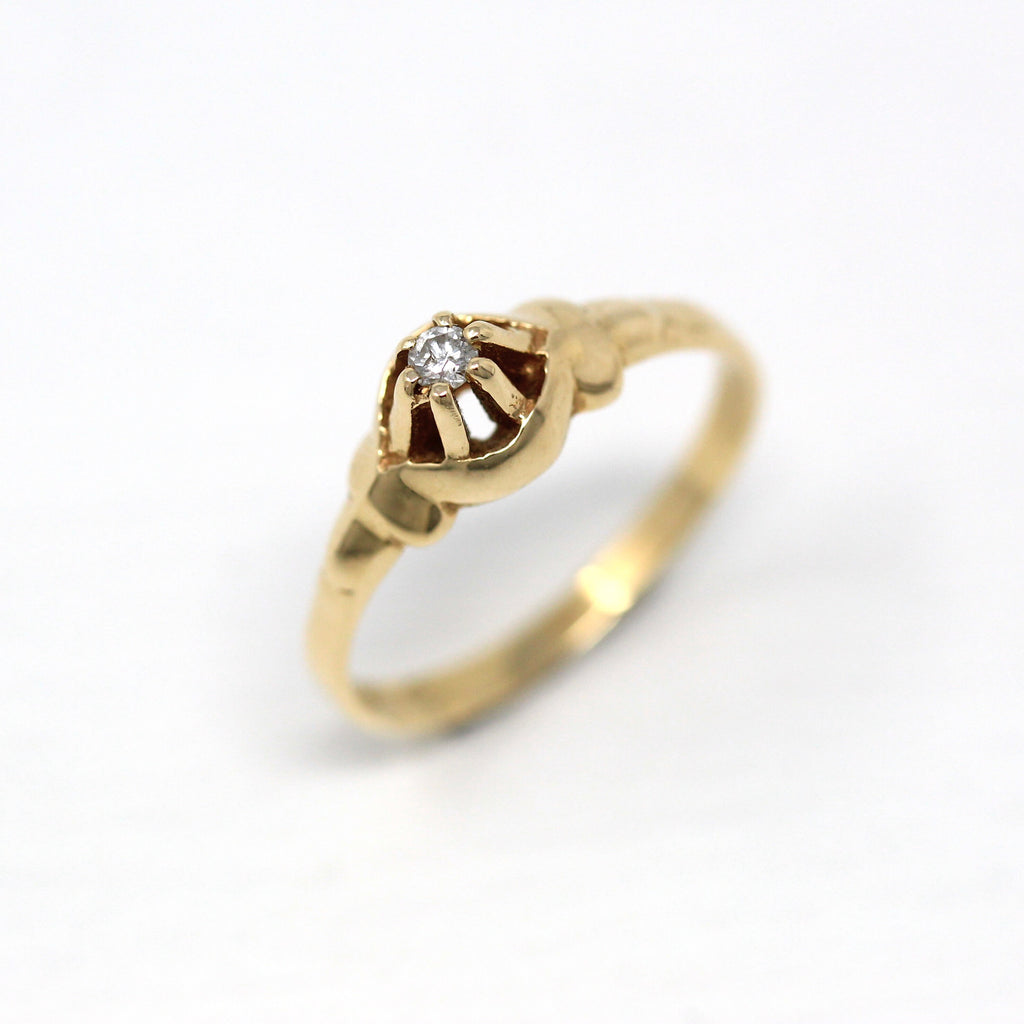 Sale - Genuine Diamond Ring - Retro 14k Yellow Gold Round Faceted .04 CT Gem - Vintage Circa 1970s Era Size 7 April Birthstone Fine Jewelry