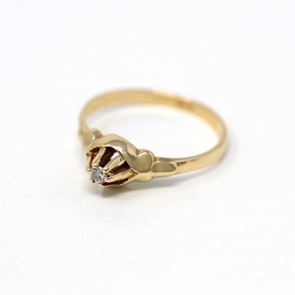 Sale - Genuine Diamond Ring - Retro 14k Yellow Gold Round Faceted .04 CT Gem - Vintage Circa 1970s Era Size 7 April Birthstone Fine Jewelry