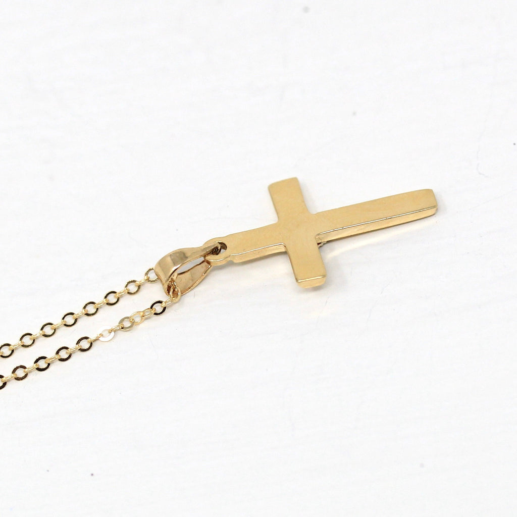 Sale - Vintage Cross Necklace - Retro 14k Yellow Gold Genuine .005 CT Diamond Pendant Charm - Circa 1940s Era Religious Faith Fine Jewelry