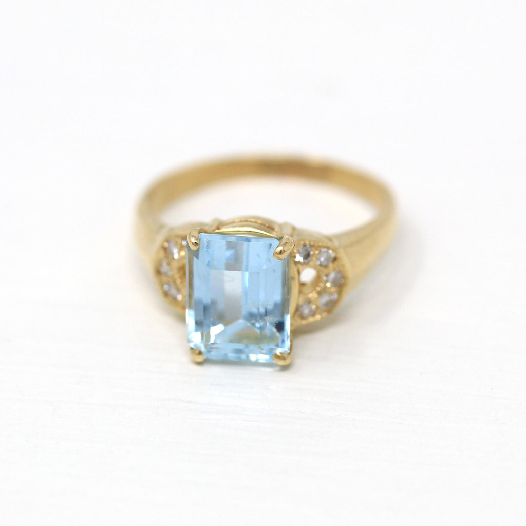 Sale - Genuine Aquamarine Ring - Modern 14k Yellow Gold Emerald Cut 2.82 CT Blue Gem - Estate Circa 2000's Size 7 1/4 Diamond Fine Jewelry
