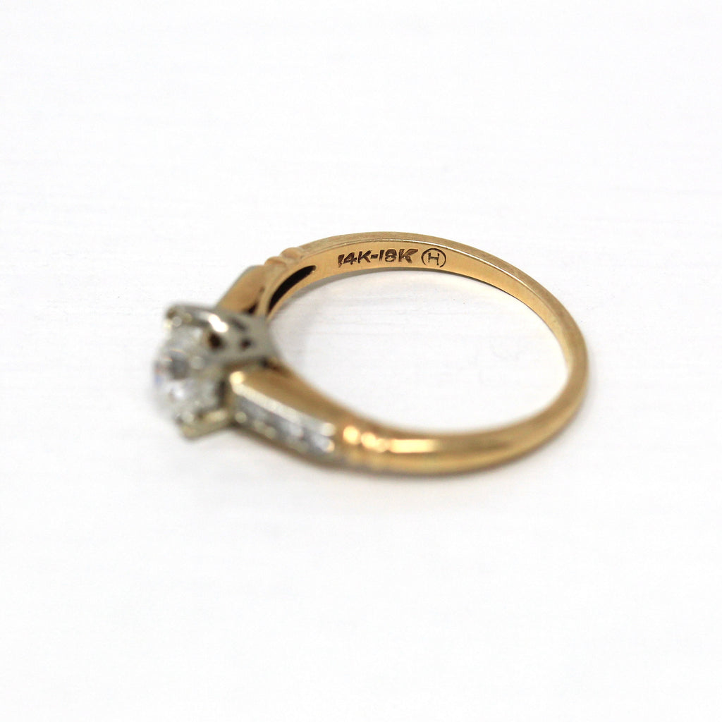 Vintage Engagement Ring - 18k White & 14k Yellow Gold .67 ctw Genuine Diamond Ring - Circa 1940s Size 4.75 Classic Fine Jewelry With Report