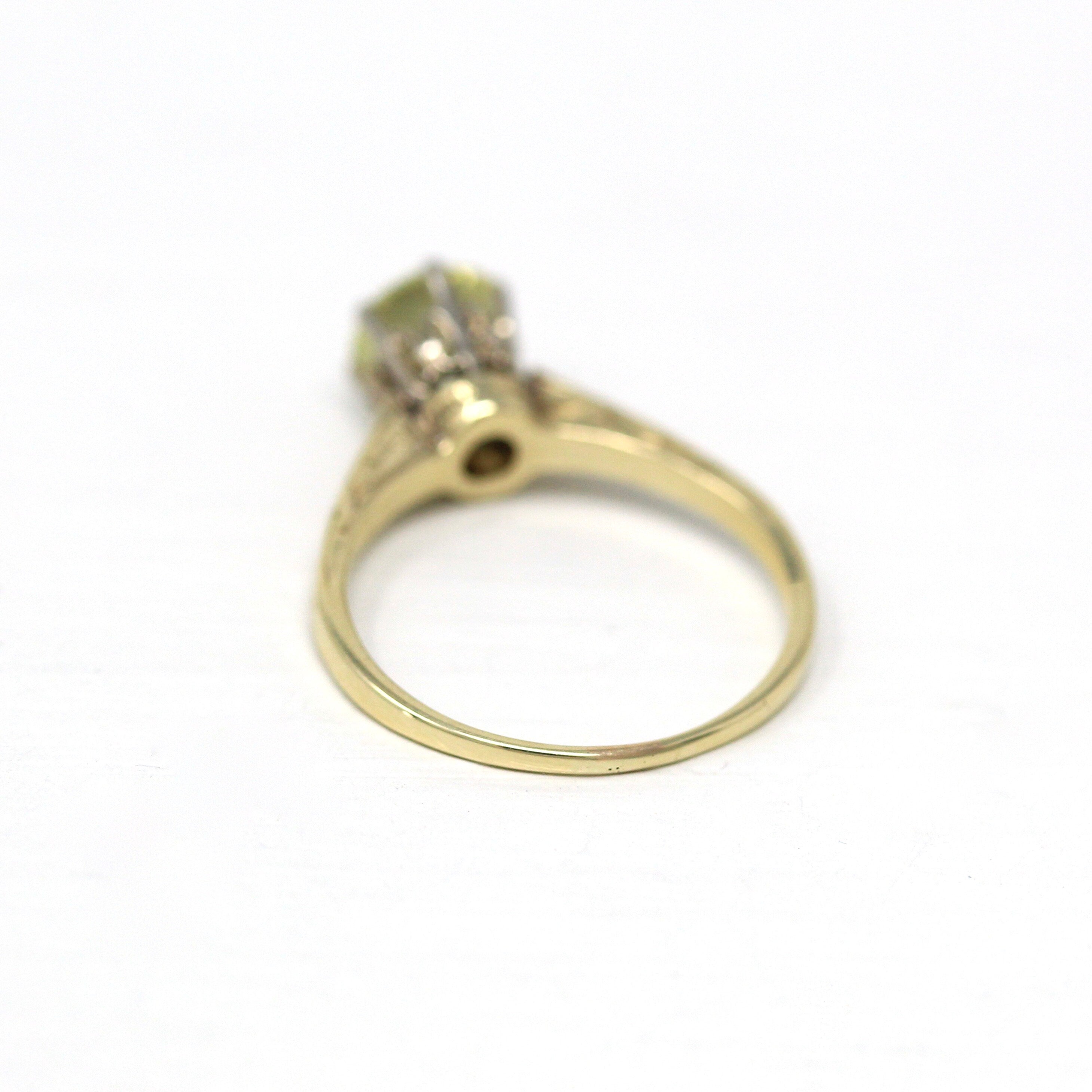 Vintage Engagement Ring - 14k Yellow & White Gold Created 1 CT Yellow Sapphire Solitaire - 1930s Size 5.25 Art Deco Fine Engagement Jewelry