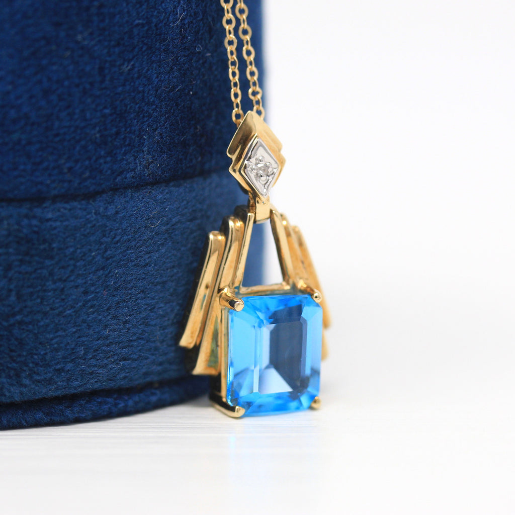 Genuine Blue Topaz Necklace - Modern 10k Yellow Gold Swiss Blue 5.41 CT Gem - Estate Circa 1990s Era Gem Lavalier Pendant Fine 90s Jewelry