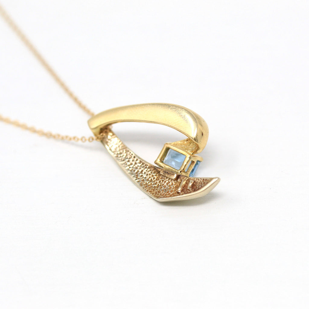 Genuine Aquamarine Pendant - Estate 14k Yellow Gold Blue 1.12 CT Gemstone Necklace - Modern Circa 1990s Era March Birthstone Fine Jewelry