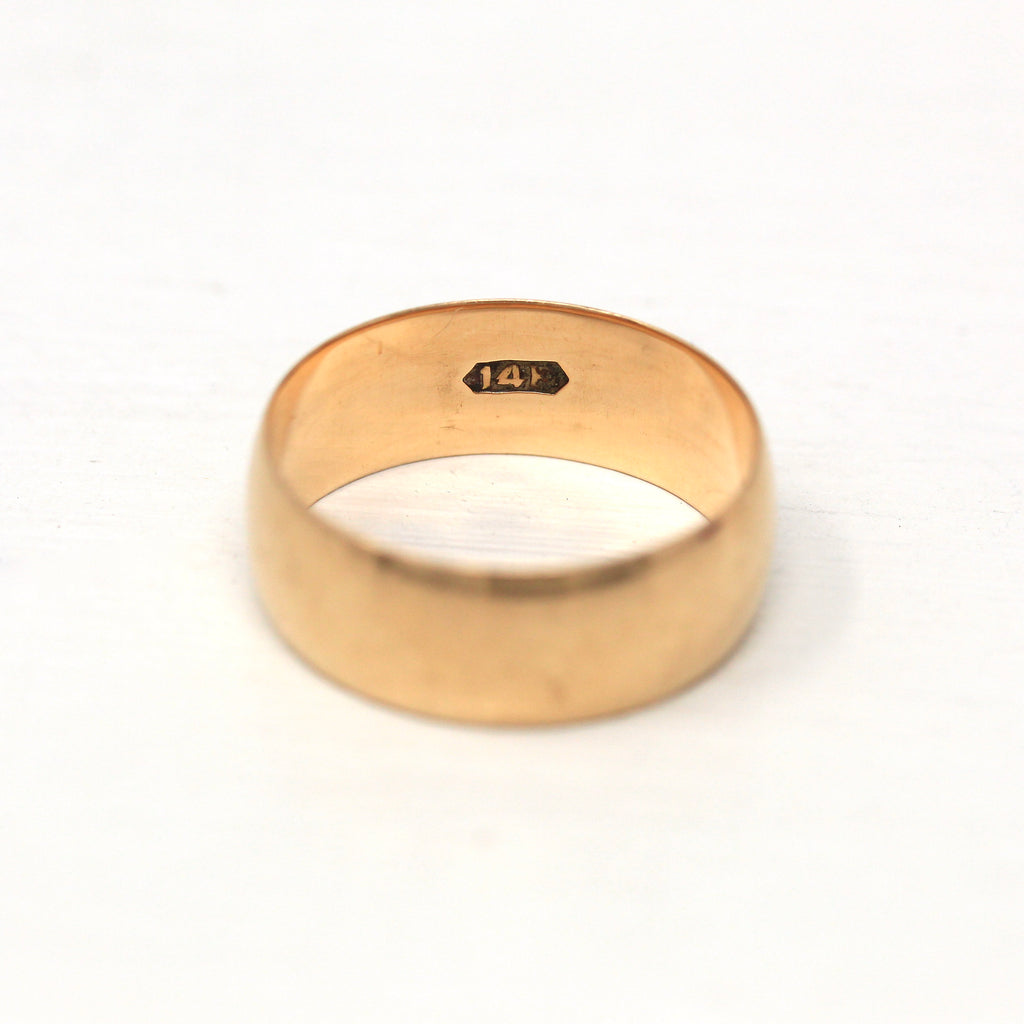 Antique Wedding Band - Edwardian 14k Rose Gold Unadorned Statement Ring - Circa 1910s Size 12 1/2 Engraved "EL to NA" Unisex Fine Jewelry
