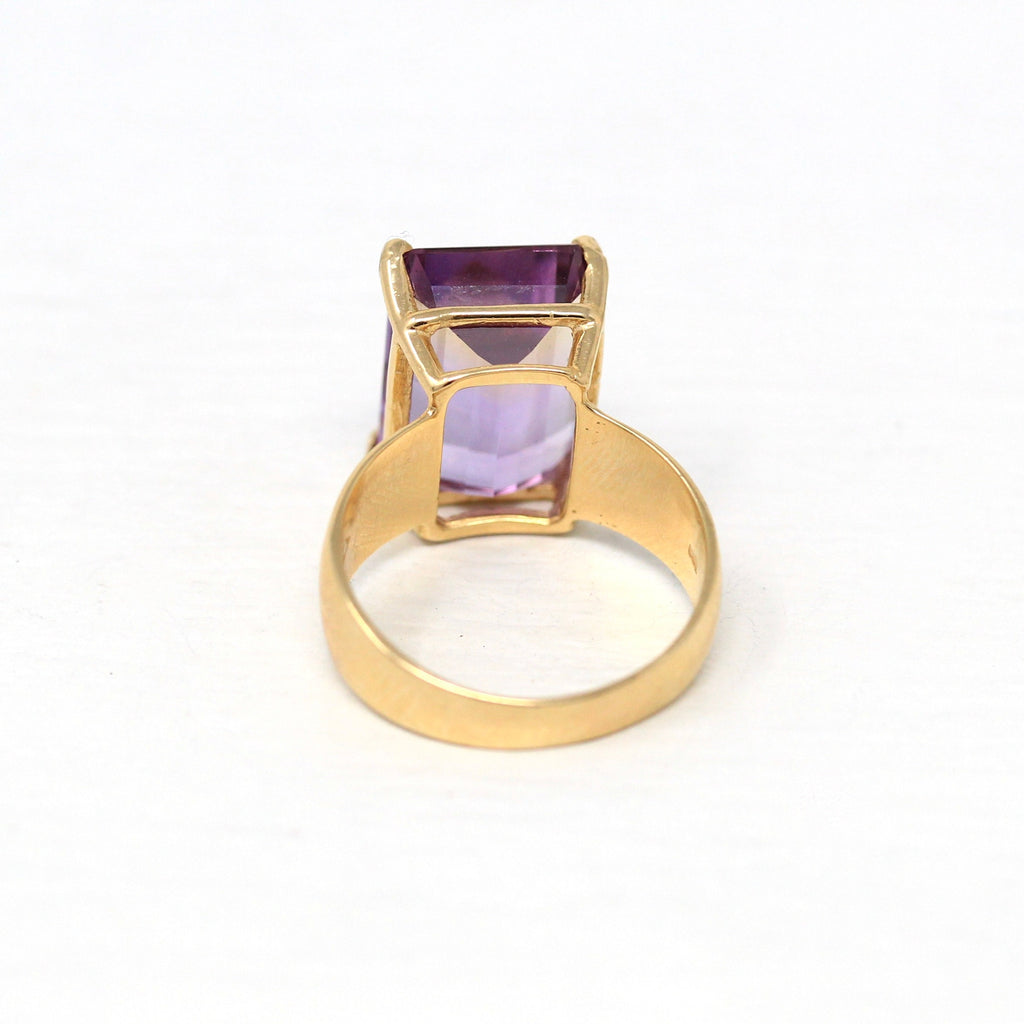 Genuine Ametrine Ring - 14k Yellow Gold Statement 7 CT Multi Color Gemstone - Modern 2000s Size 6.75 Yellow Purple Solitaire Fine Jewelry
