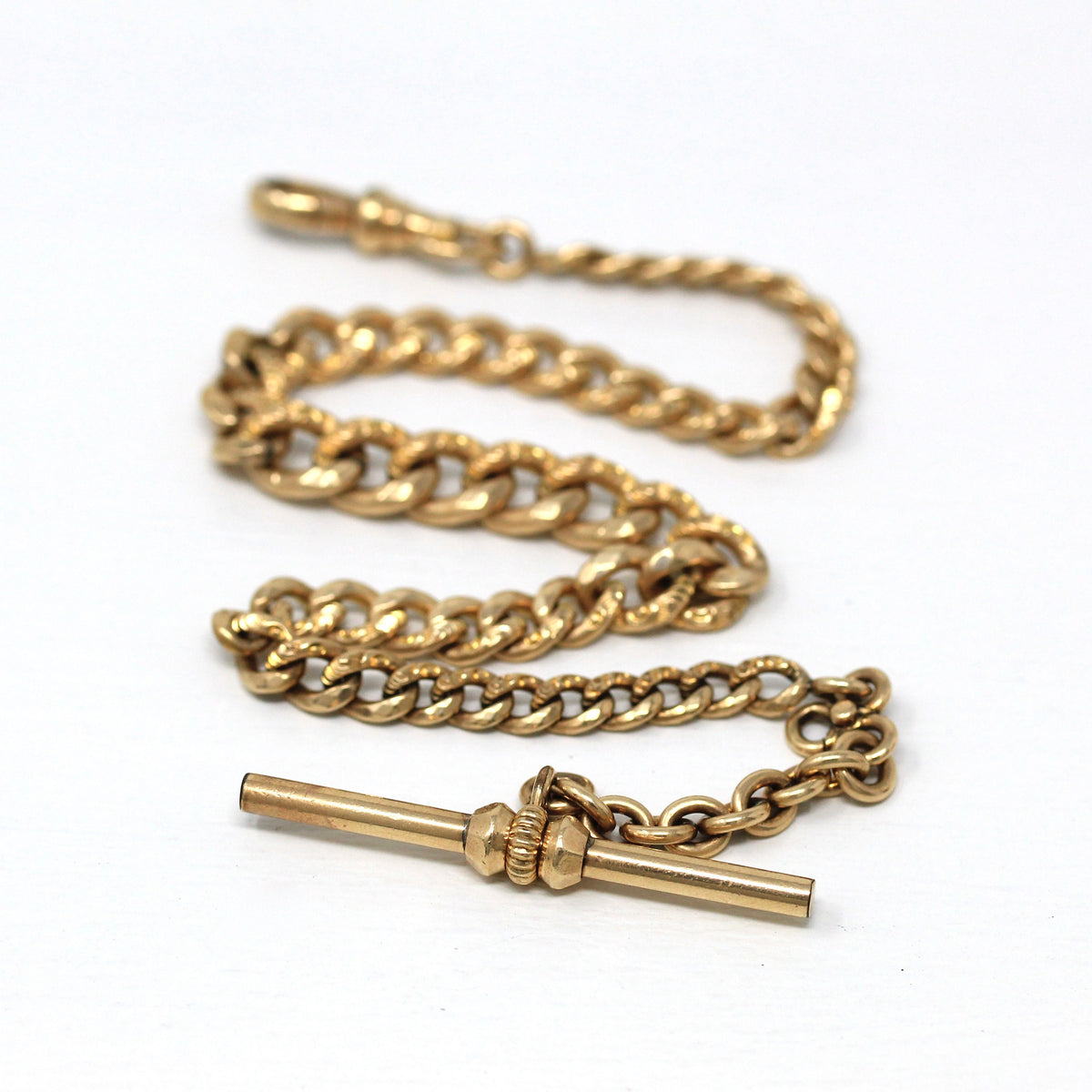 Pocket Watch Chain Antique Gold Filled 12 Inch Curb Link Chain T Bar