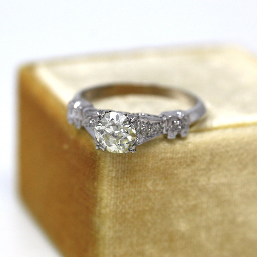 Sale - Vintage Engagement Ring - Platinum Art Deco Era .90 Carat Old European Cut Diamond - 1930s Size 6 Appraisal Cathedral 30s OEC Jewelry