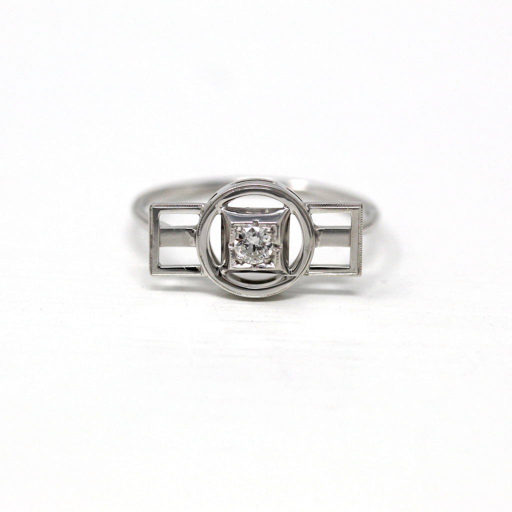 Vintage Diamond Ring - Art Deco 18k White Gold .08 CT Gemstone Brooch Conversion - Size 6 Vintage 1930s Dainty Fine Geometric Jewelry