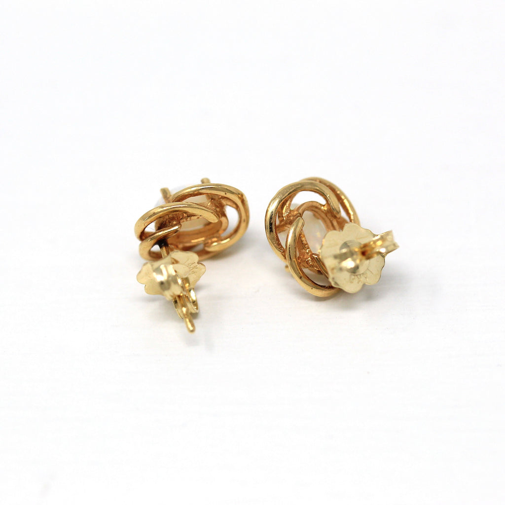 Genuine Opal Earrings - Modern 14k Yellow Gold Oval Cabochon Cut .54 CTW Gem Studs - Estate Circa 2000's Era October Birthstone Fine Jewelry
