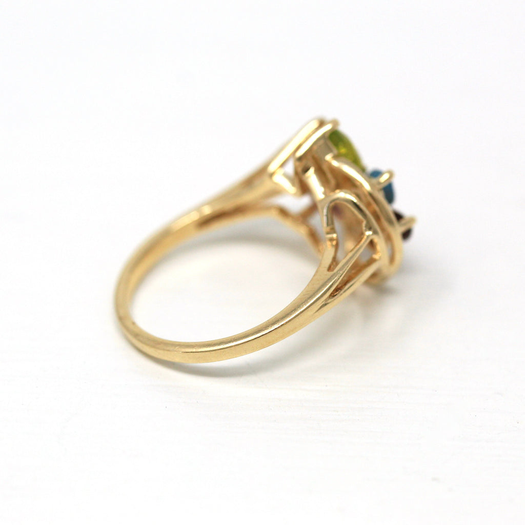 Rainbow Gemstone Ring - Modern 10k Yellow Gold Genuine CT Multi Color Gems - Estate 2000s Size 6 Fine Citrine Topaz Garnet Peridot Jewelry