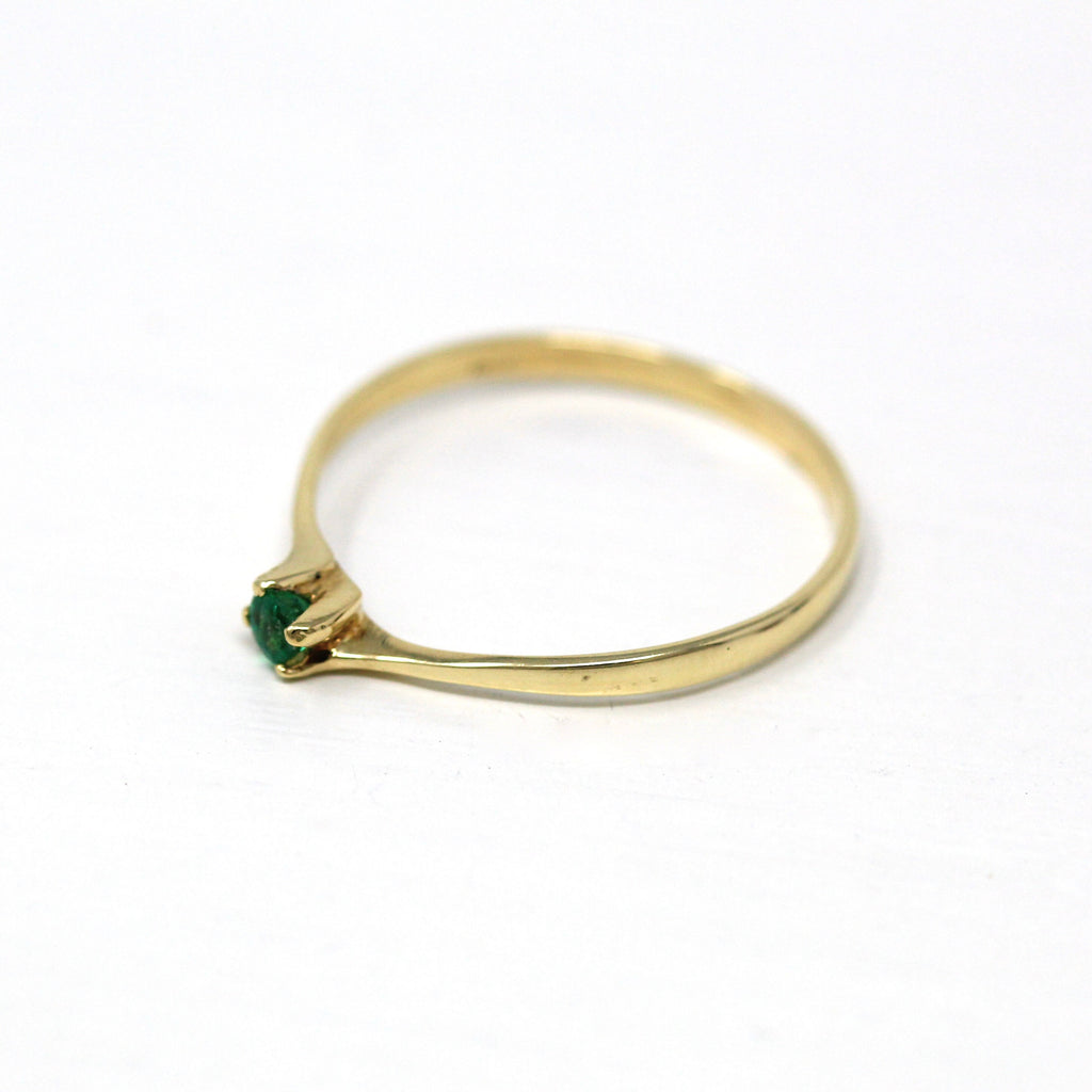 Genuine Emerald Ring - Estate 14k Yellow Gold Round Cut Green Gemstone Bypass Style - Vintage Circa 1990s Era Size 6.75 Dainty Fine Jewelry