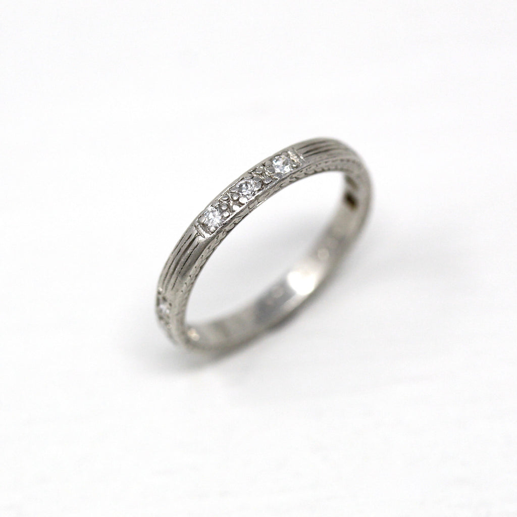 Dated 1936 Band - Art Deco Platinum Wheat Designs Genuine .09 CTW Gemstones Ring - Vintage Dated "8-26-36" Size 4 1/2 Wedding Fine Jewelry