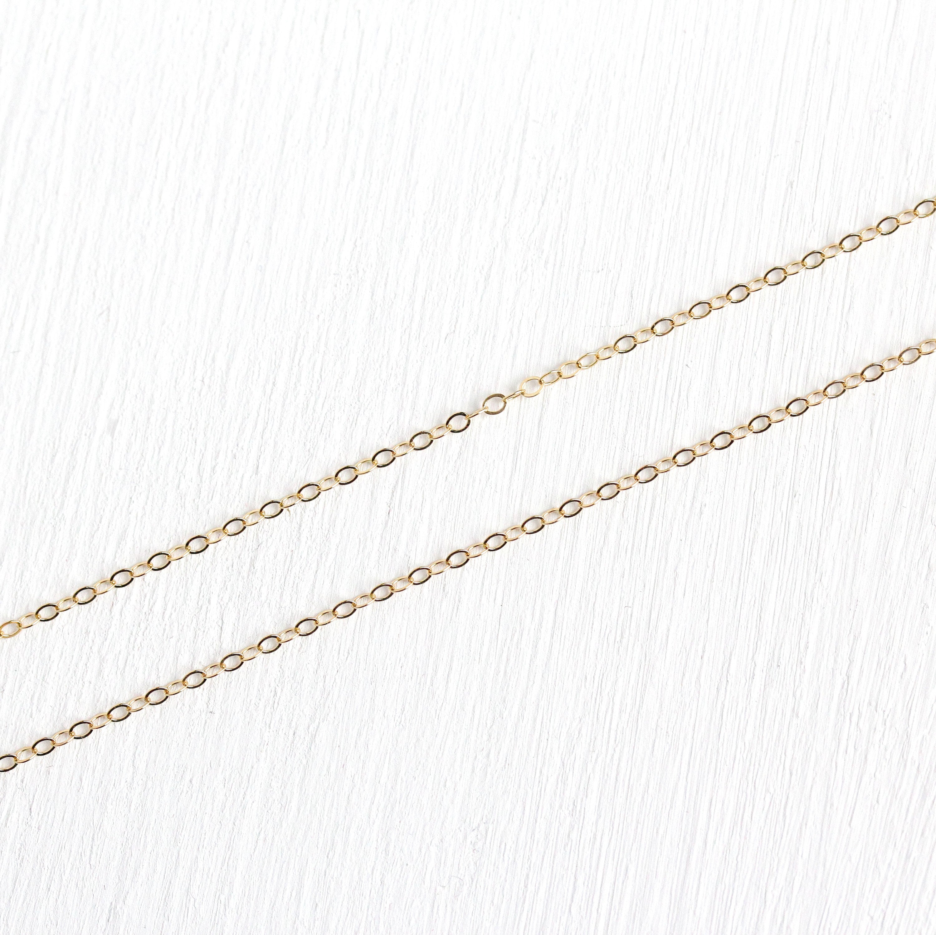 Gold Filled Chain - 18 Inch 14/20 Yellow GF Necklace - 1.5 mm Flat Dainty Cable Chain Spring Ring - Bright Finish Wholesale Jewelry Supply