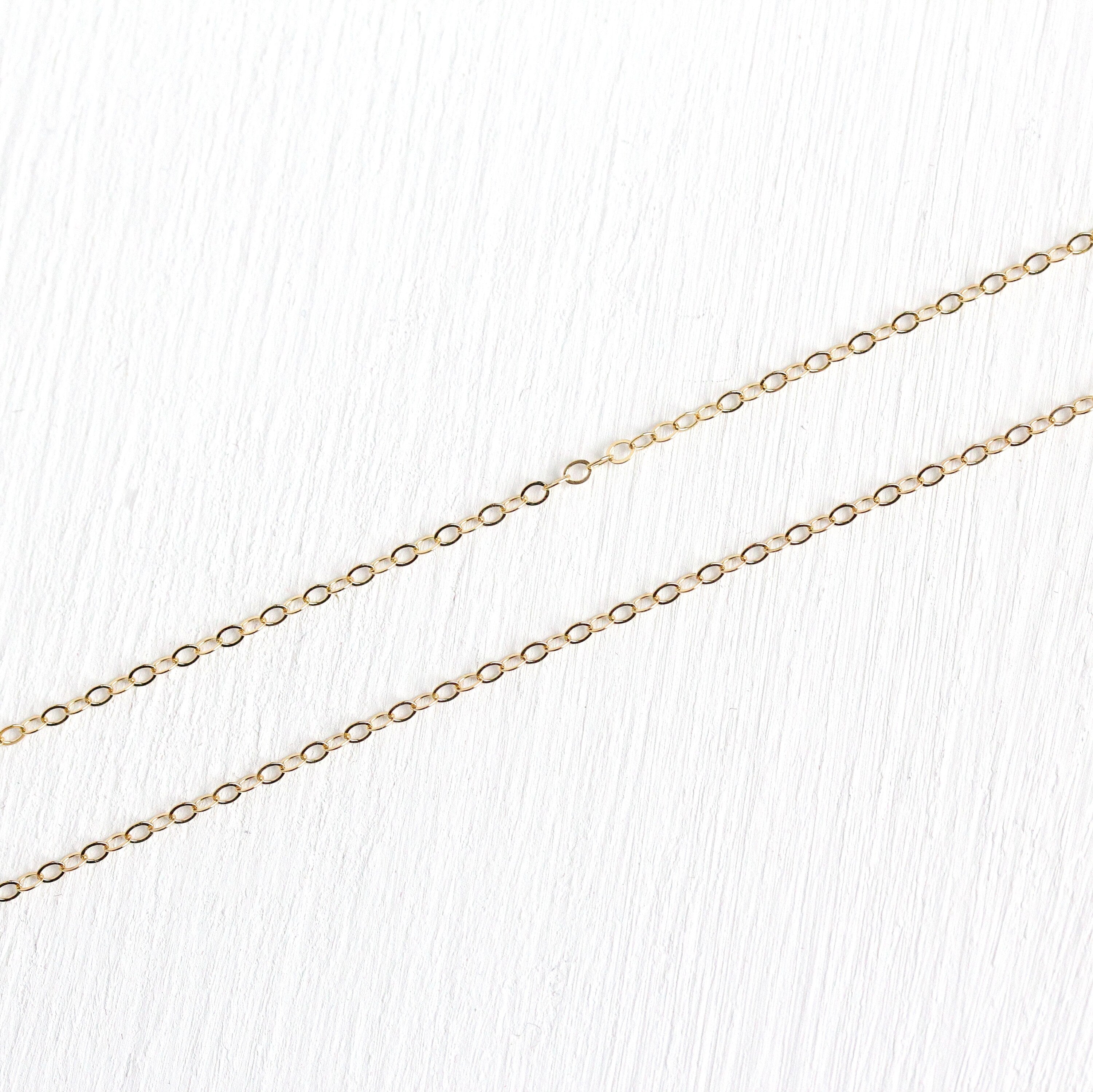 Gold Filled Chain - 18 Inch 14/20 Yellow GF Necklace - 1.5 mm Flat Dainty Cable Chain Spring Ring - Bright Finish Wholesale Jewelry Supply