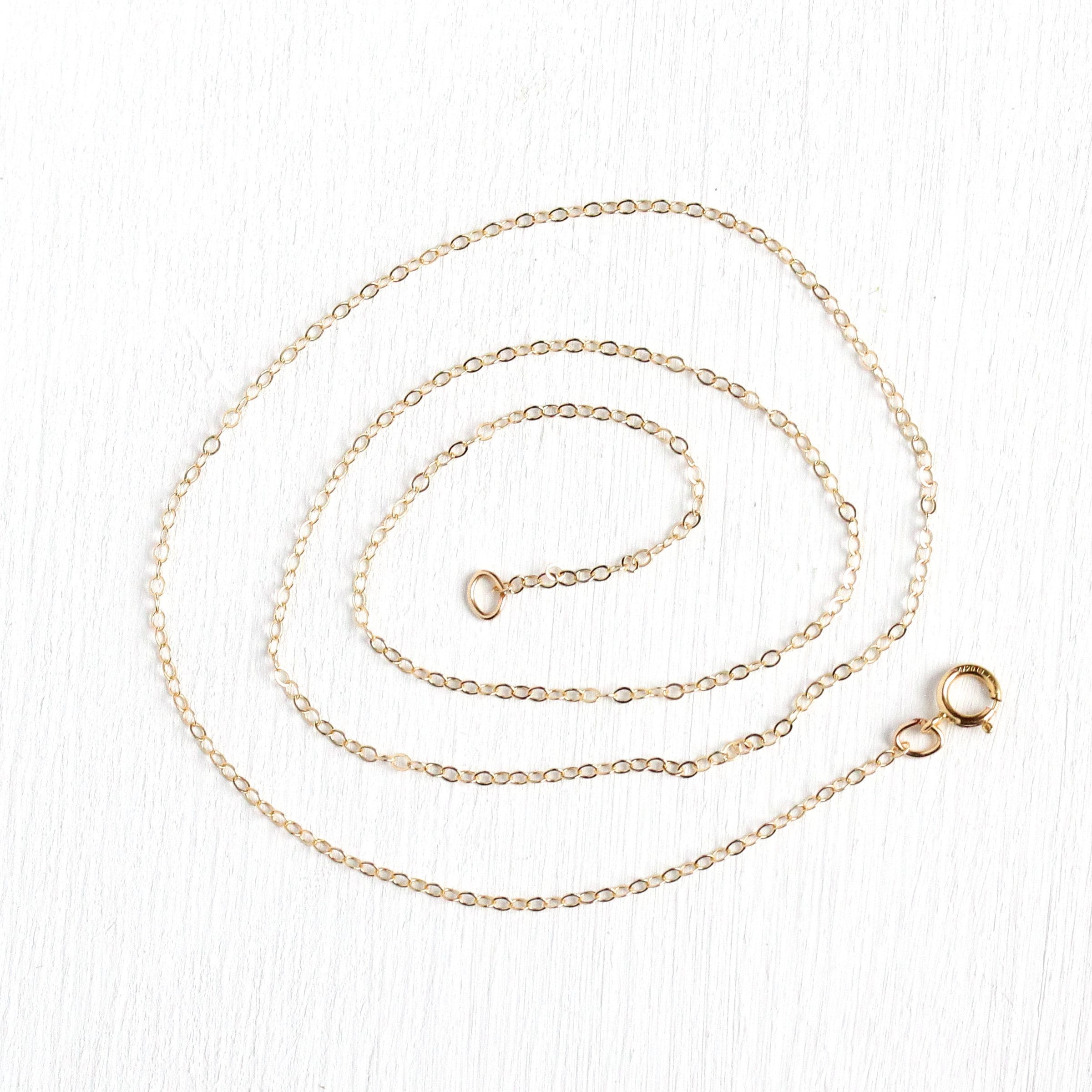 Gold Filled Chain - 18 Inch 14/20 Yellow GF Necklace - 1.5 mm Flat Dainty Cable Chain Spring Ring - Bright Finish Wholesale Jewelry Supply