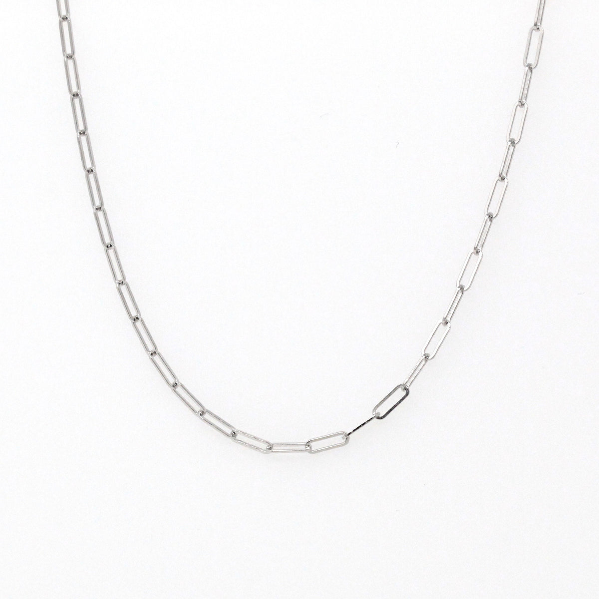 14k White Gold Paperclip Chain - Art Deco Style 18 Inch High 
