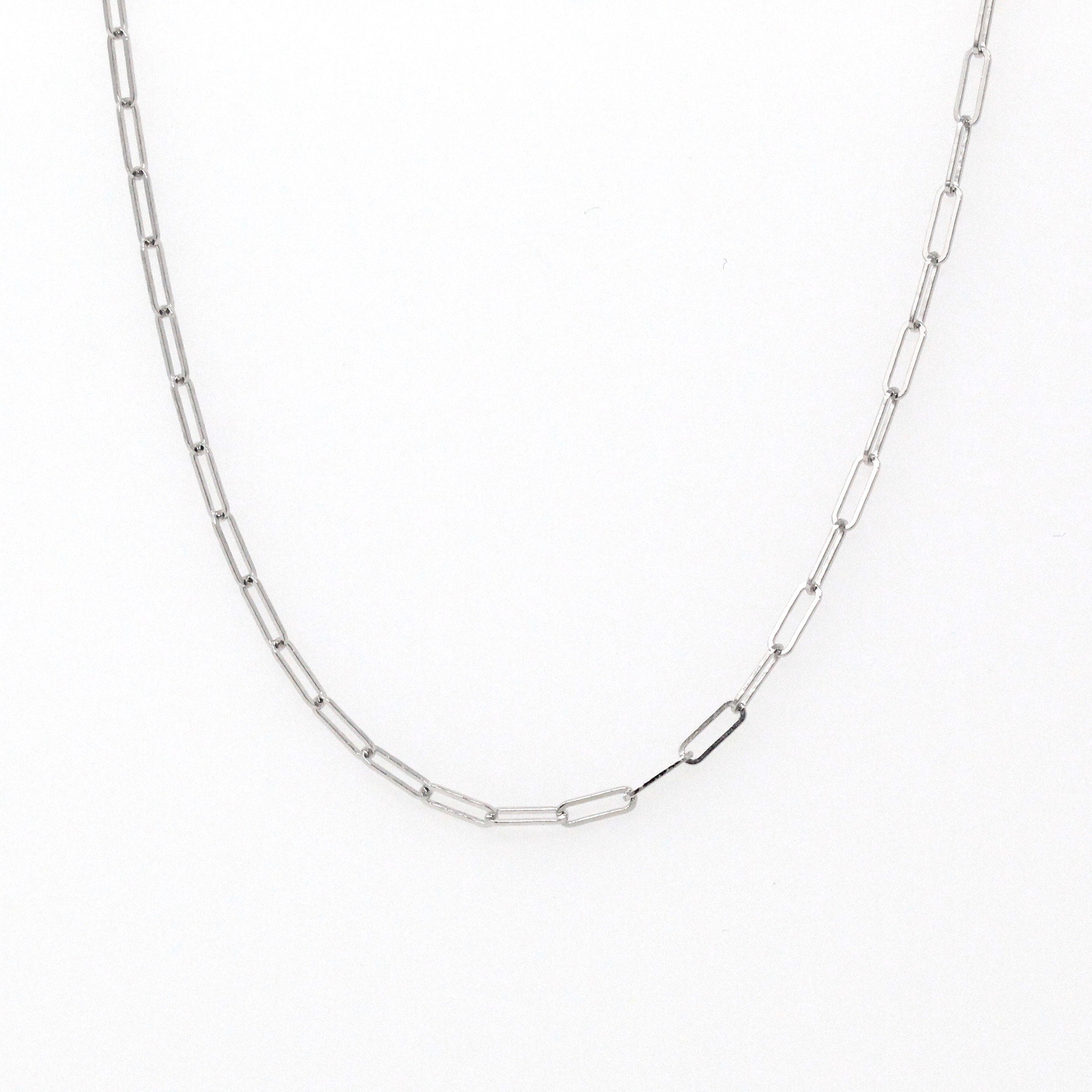 14k White Gold Paperclip Chain - Art Deco Style 18 Inch High Polished Dainty Link Fine Jewelry - 1.5 mm Lobster Claw Clasp Necklace Supply