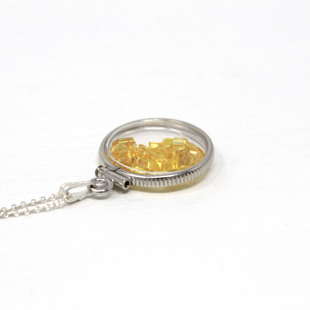 Yellow Sapphire Shaker Locket - Handcrafted Sterling Silver Lucite Genuine 2.5 CTW Gemstones Pendant - Fancy Baguette Cut Necklace Jewelry