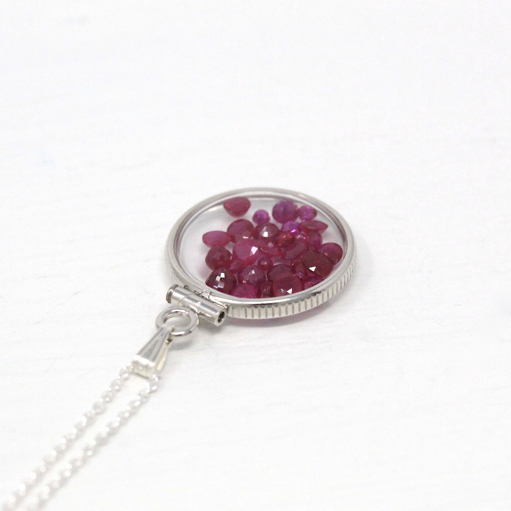 Ruby Shaker Locket - Handcrafted Sterling Silver Brand New Pendant Necklace - Genuine 2.5 CTW Reddish Pink Gemstones July Birthstone Jewelry