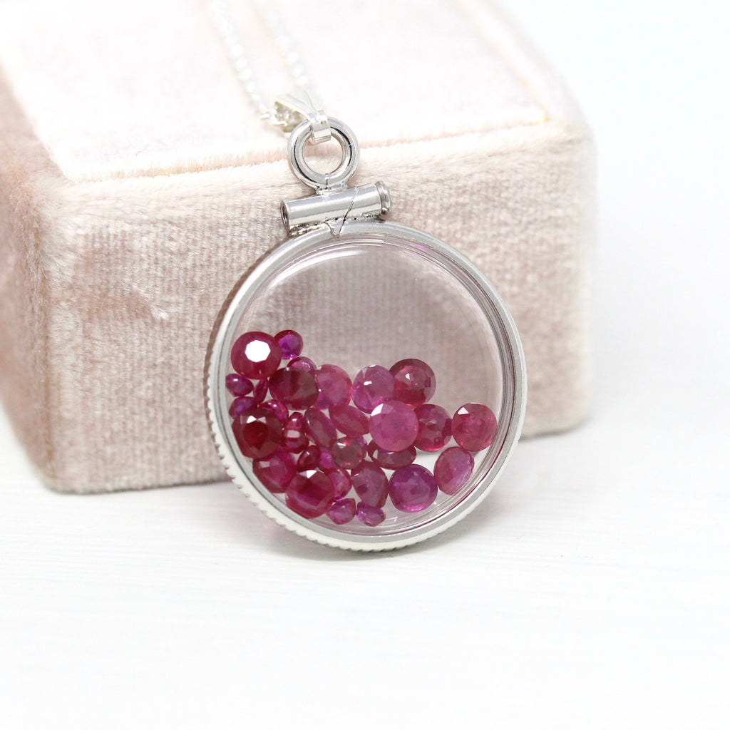 Ruby Shaker Locket - Handcrafted Sterling Silver Brand New Pendant Necklace - Genuine 2.5 CTW Reddish Pink Gemstones July Birthstone Jewelry