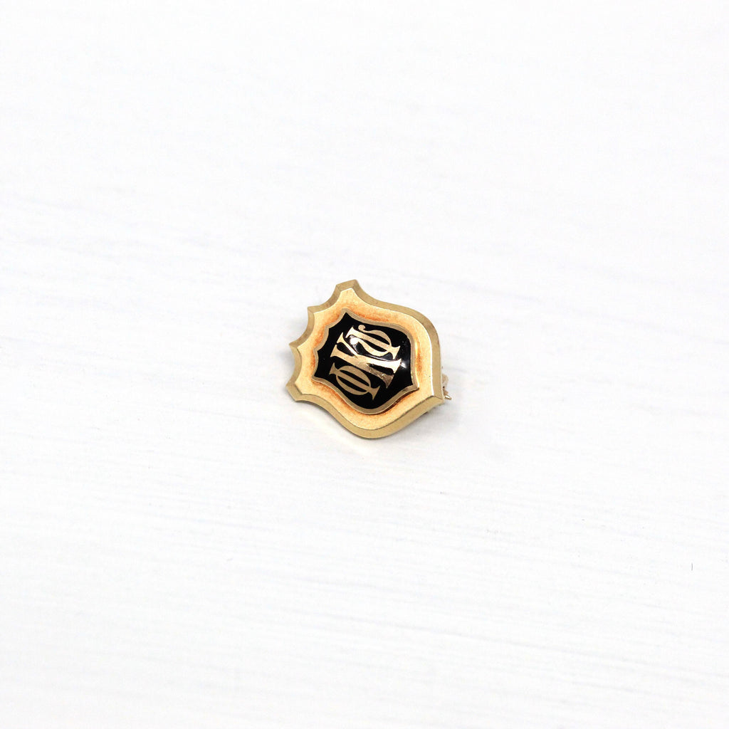 Sale - Honor Society Pin - Modern 14k Yellow Gold Black Enameled Phi Kappa Phi Lapel Brooch - Estate Scholastic Achievement Fine Jewelry
