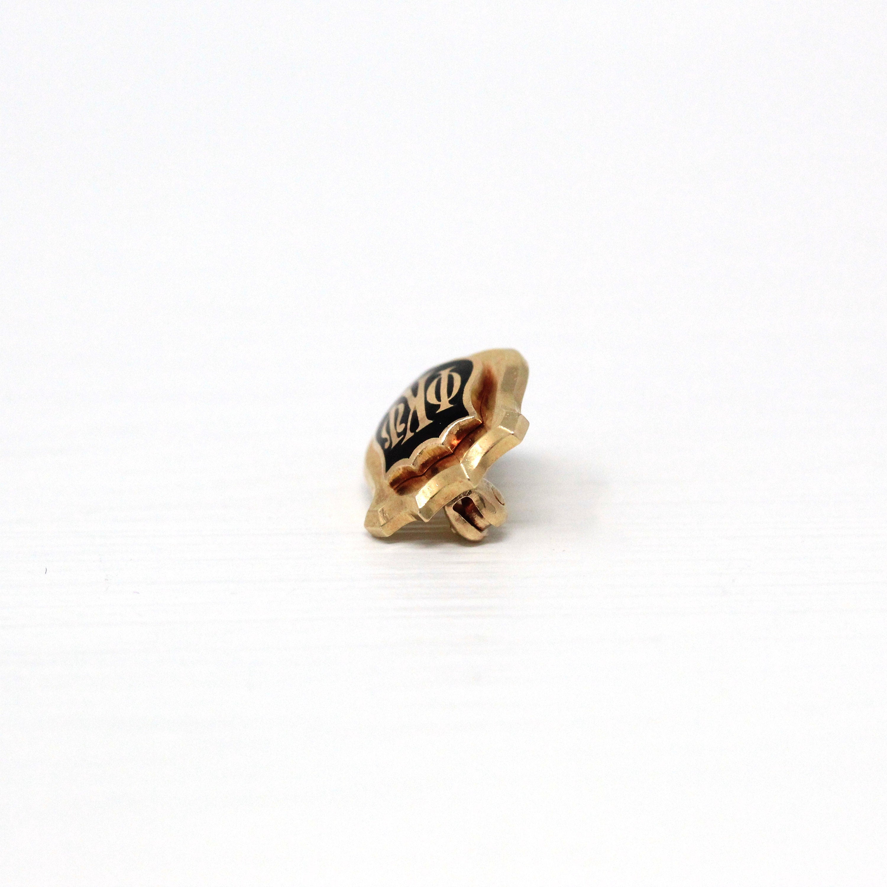 Honor Society Pin - Modern 14k Yellow Gold Black Enameled Phi