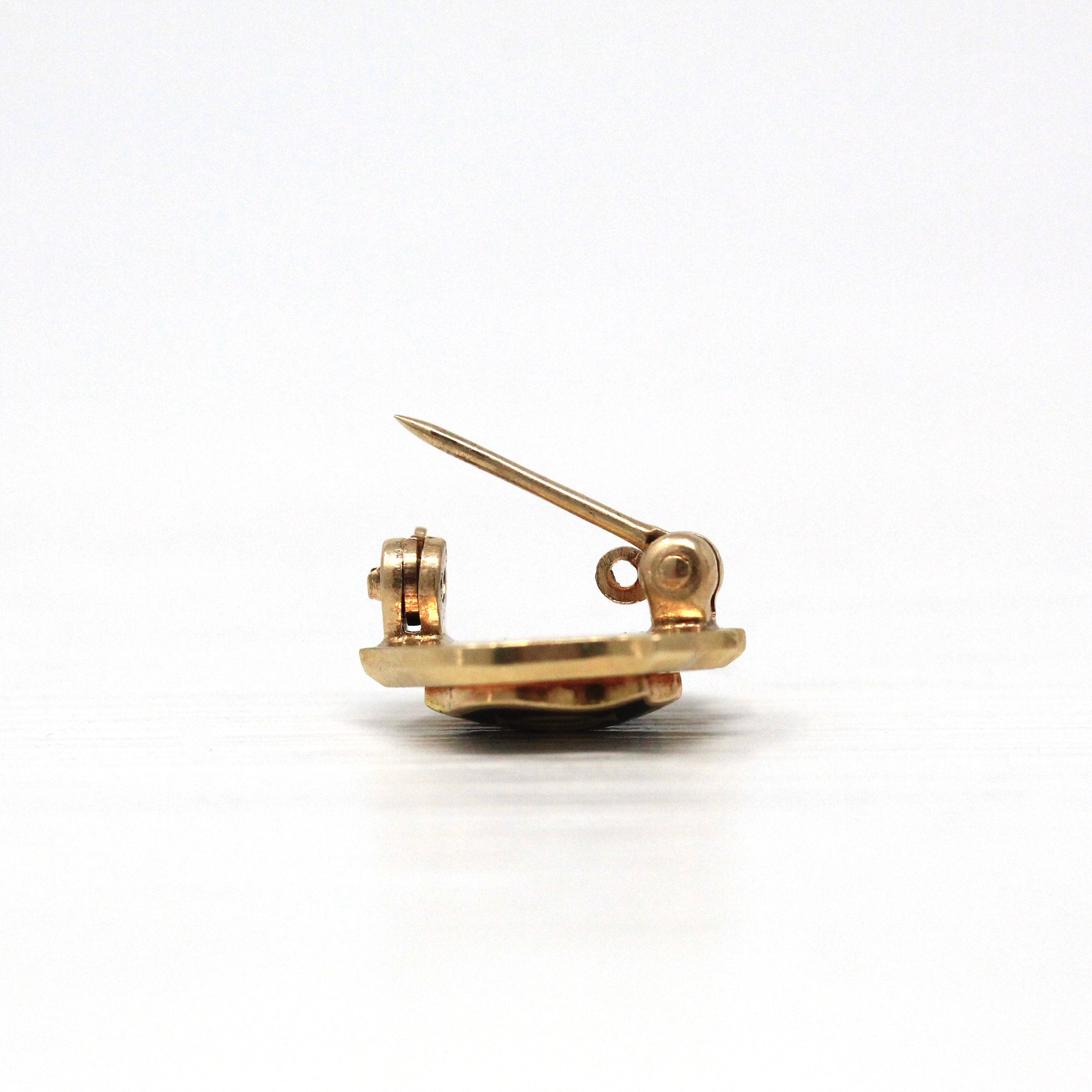 Honor Society Pin - Modern 14k Yellow Gold Black Enameled Phi Kappa Psi Lapel Shield Brooch - Estate Scholastic Achievement Fine Jewelry