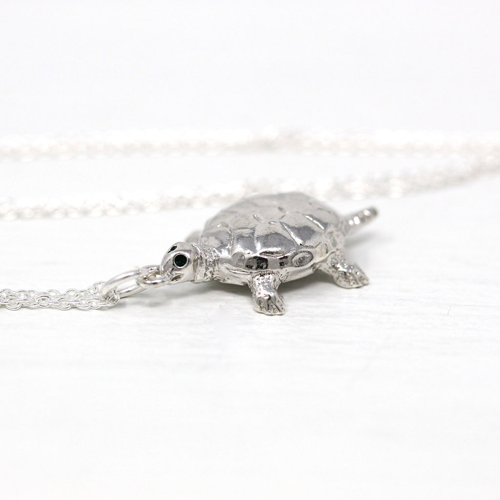 Sale - Vintage Turtle Pendant - Retro Sterling Silver Figural Reptile Animal Charm Necklace - Circa 1960s Tortoise 60s Signed Wells Jewelry