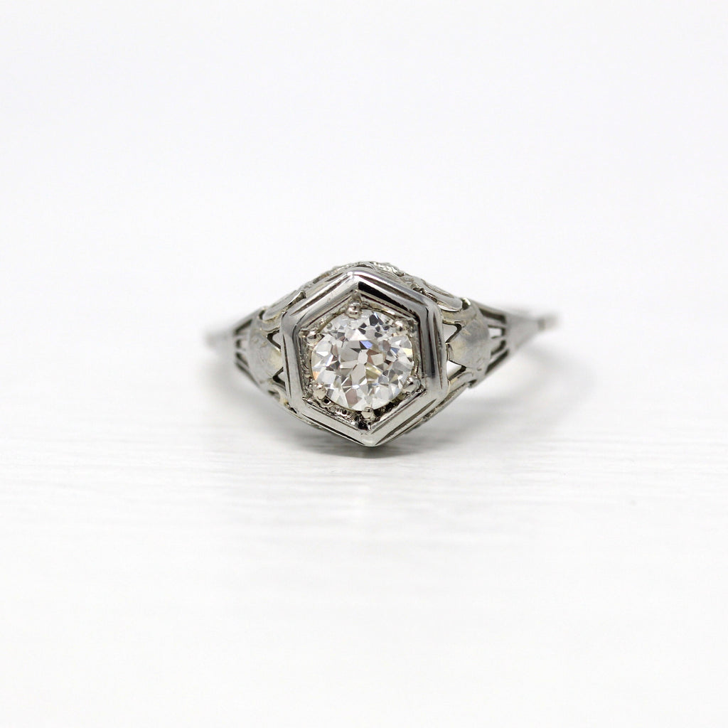 Sale - Vintage Engagement Ring - 18k White Gold Art Deco Era .63 CT Diamond Wedding - 1930s Antique Size 6 1/2 Fine Milgrain Jewelry Report