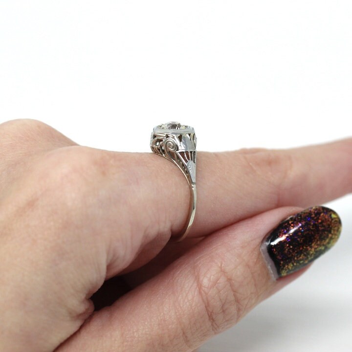 Sale - Vintage Engagement Ring - 18k White Gold Art Deco Era .63 CT Diamond Wedding - 1930s Antique Size 6 1/2 Fine Milgrain Jewelry Report