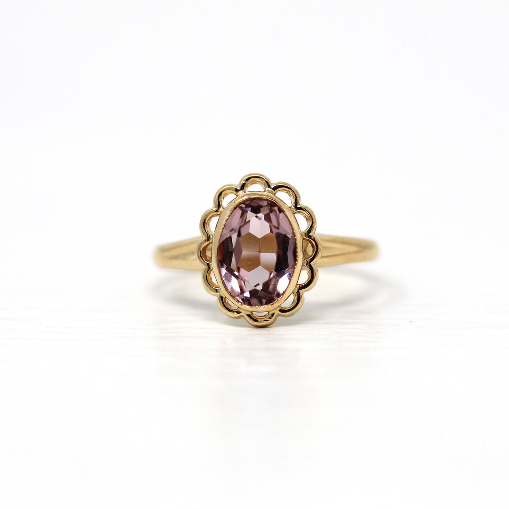 Sale - Simulated Amethyst Ring - Retro 10k Yellow Gold Purple Oval Faceted Glass Stone - Circa 1940s Era Size 3 3/4 Children's PSCO Jewelry
