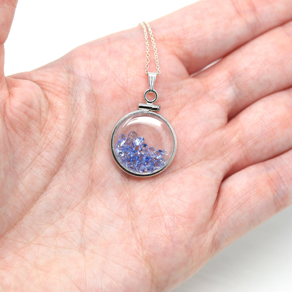 Sapphire Shaker Locket - Handcrafted Sterling Silver Pendant Necklace Charm - Genuine Blue 2 Carats Gemstones September Birthstone Jewelry