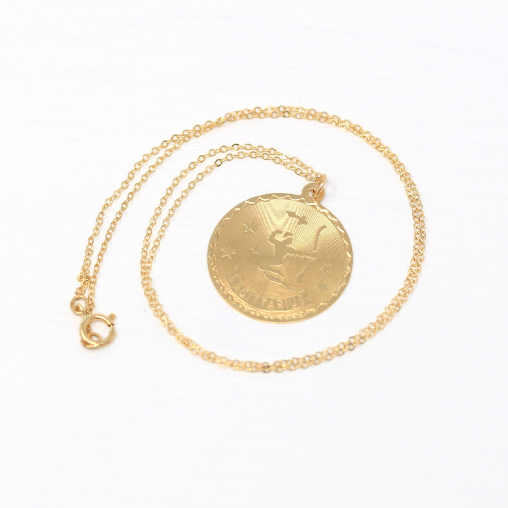 Sale - Vintage Sagittarius Pendant - Retro 14k Yellow Gold Archer Astrological Sign Necklace - Circa 1960s Zodiac Fire Element 60s Jewelry