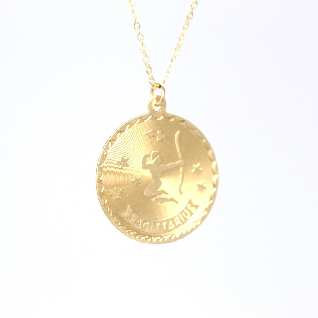 Sale - Vintage Sagittarius Pendant - Retro 14k Yellow Gold Archer Astrological Sign Necklace - Circa 1960s Zodiac Fire Element 60s Jewelry
