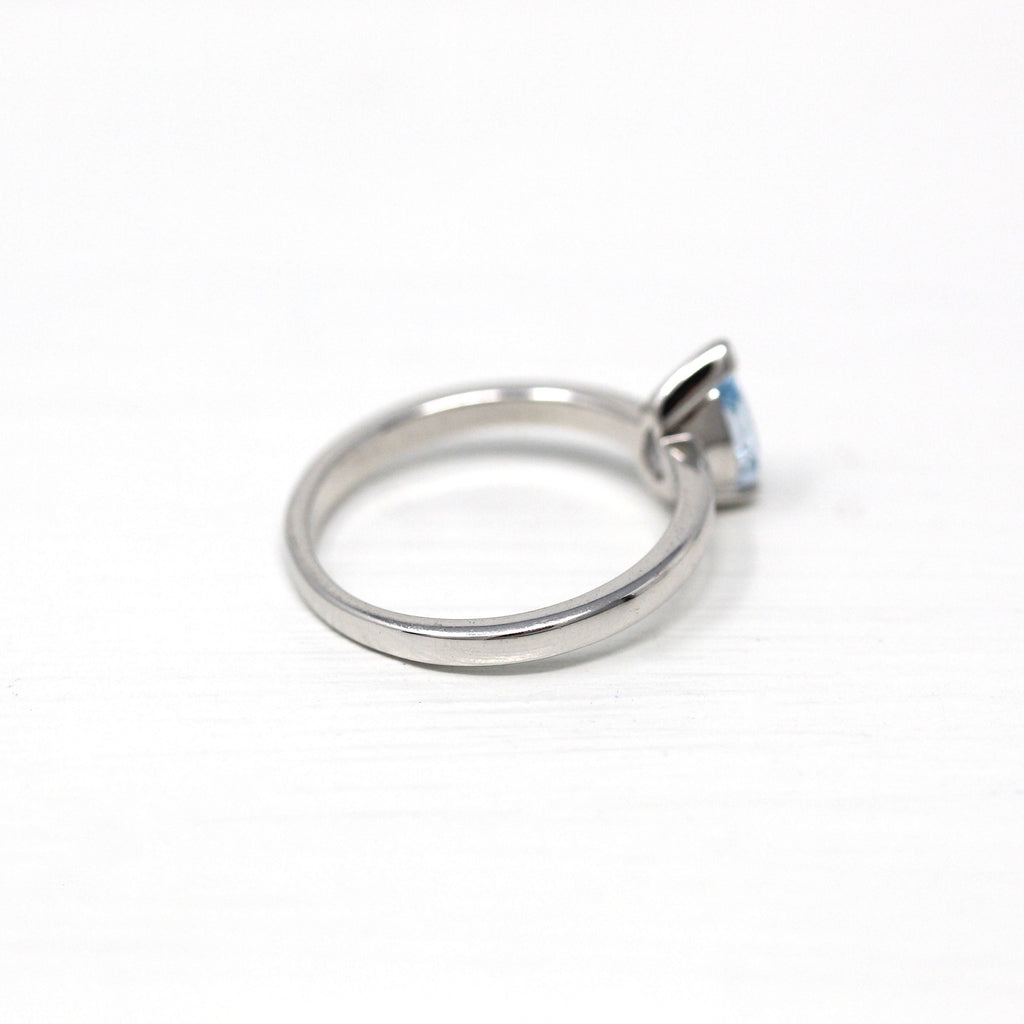 Sale - Pear Cut Aquamarine Ring - 10k White Gold Genuine Blue .55 CT Gemstone - Size 6 1/2 Modern Circa 2000s March Birthstone Fine Jewelry