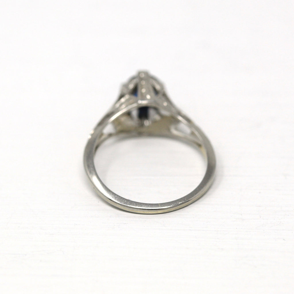 Sale - Vintage Engagement Ring - 18k White Gold Art Deco Era 1/2 CT Blue Sapphire Gem Wedding - Circa 1930s Antique Size 4.25 Jewelry Report