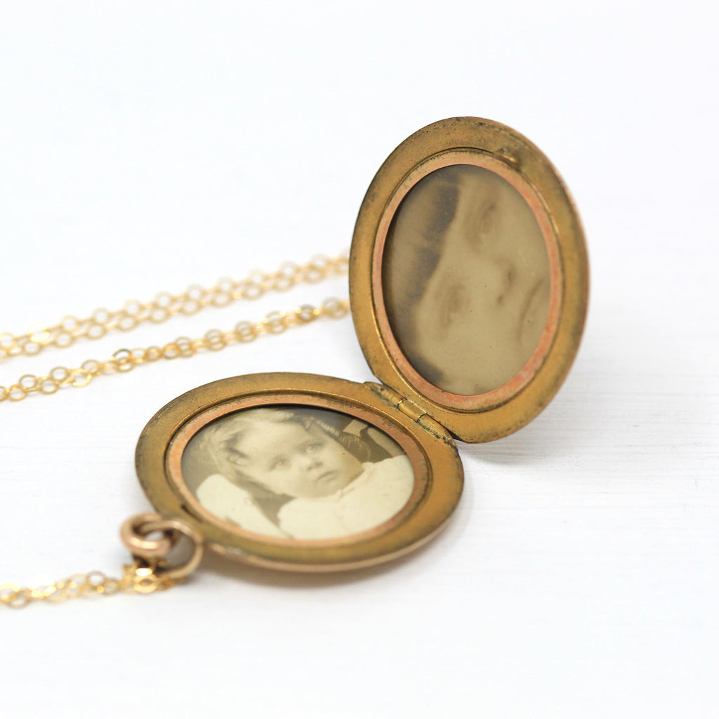 Sale - Antique Monogrammed Locket - Edwardian Era Gold Filled Engraved FSL Letters Necklace - Circa 1910s Photograph Keepsake Fob Jewelry