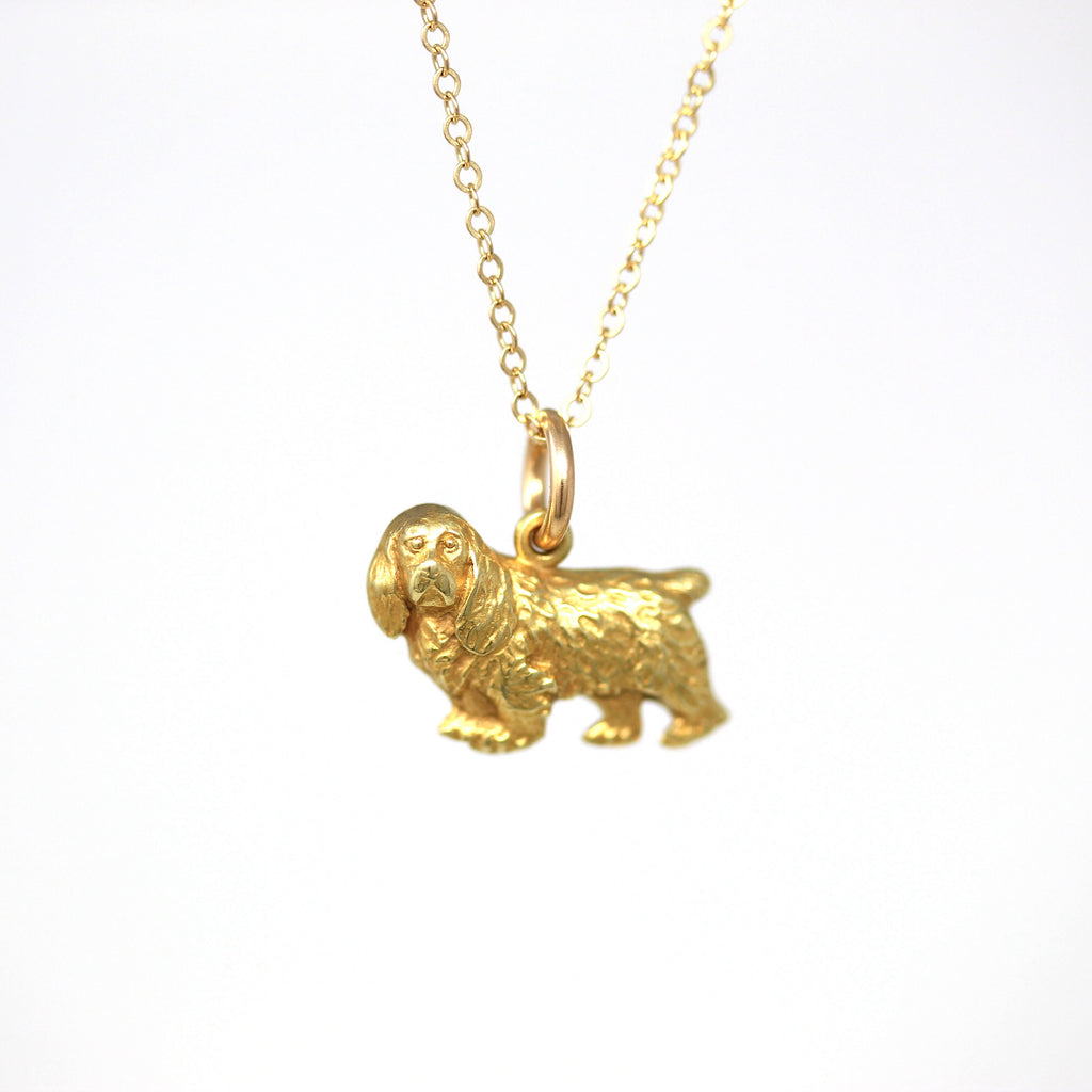 Sale - Cocker Spaniel Charm - Retro Era 14k Yellow Gold Dog Breed Pendant Necklace - Vintage Circa 1960s Animal Lover Gift Fine 60s Jewelry