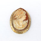 Antique Cameo Brooch - Edwardian 10k Yellow Gold Carved Shell Pendant Necklace - Circa 1910s Era Statement Fashion Accessory Fine Jewelry