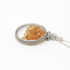 Citrine Shaker Locket - Handcrafted Sterling Silver Pendant Necklace Charm - Round Cabochon Genuine 1.5 CTW Gems November Birthstone Jewelry
