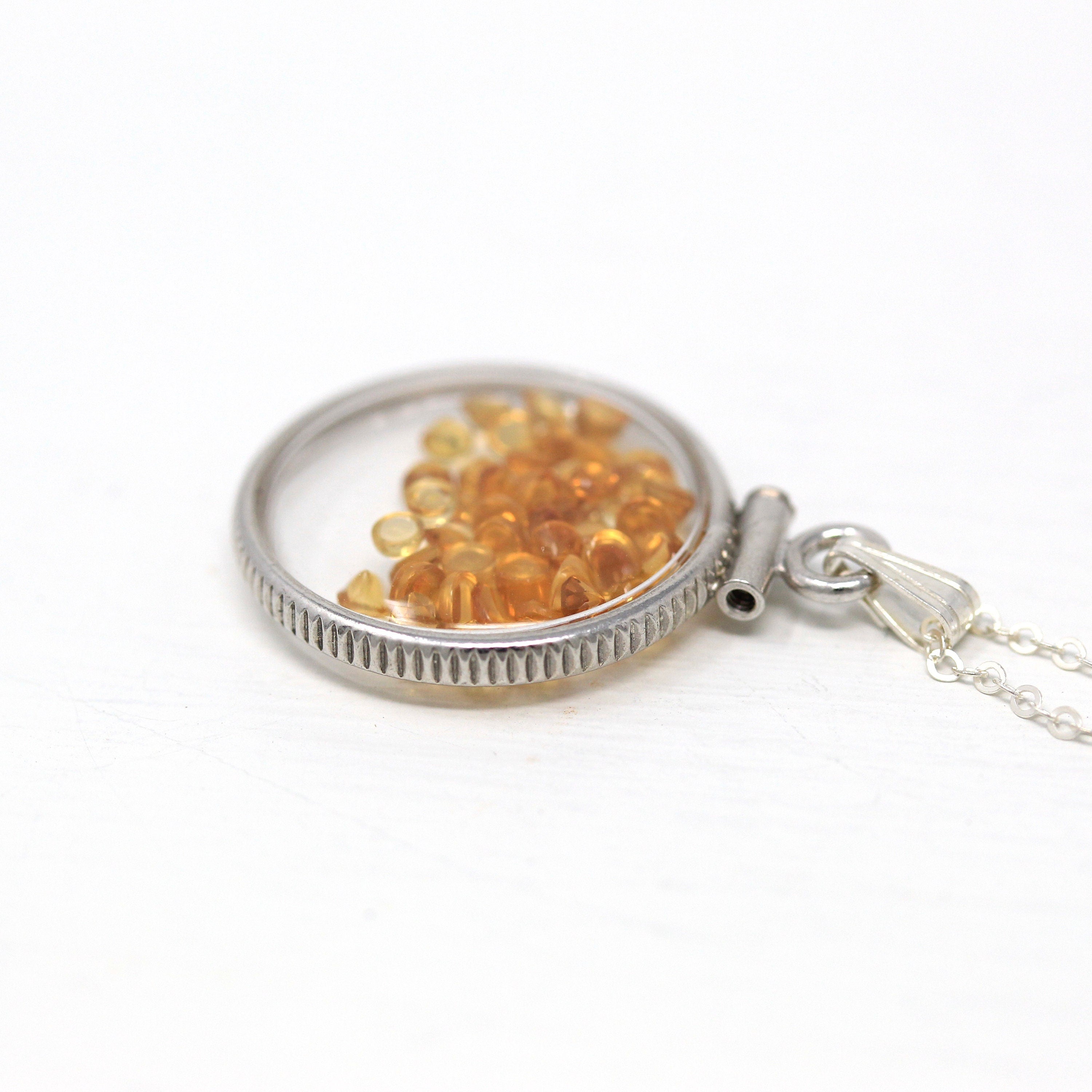 Citrine Shaker Locket - Handcrafted Sterling Silver Pendant Necklace Charm - Round Cabochon Genuine 1.5 CTW Gems November Birthstone Jewelry