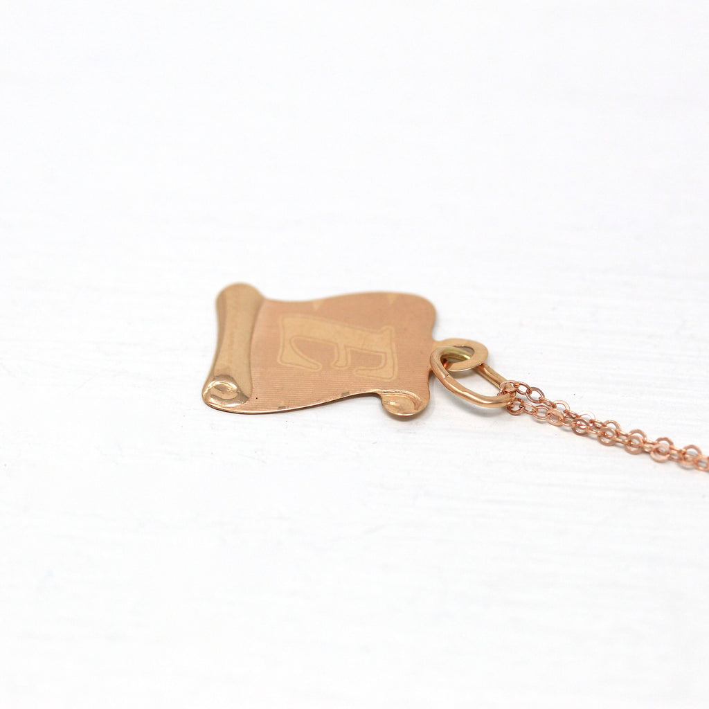 Sale - Letter "E" Necklace - Modern 14k Rose Gold Initial Scroll Charm Pendant - Estate Circa 2000's Era Fine Personalized Bold Font Jewelry