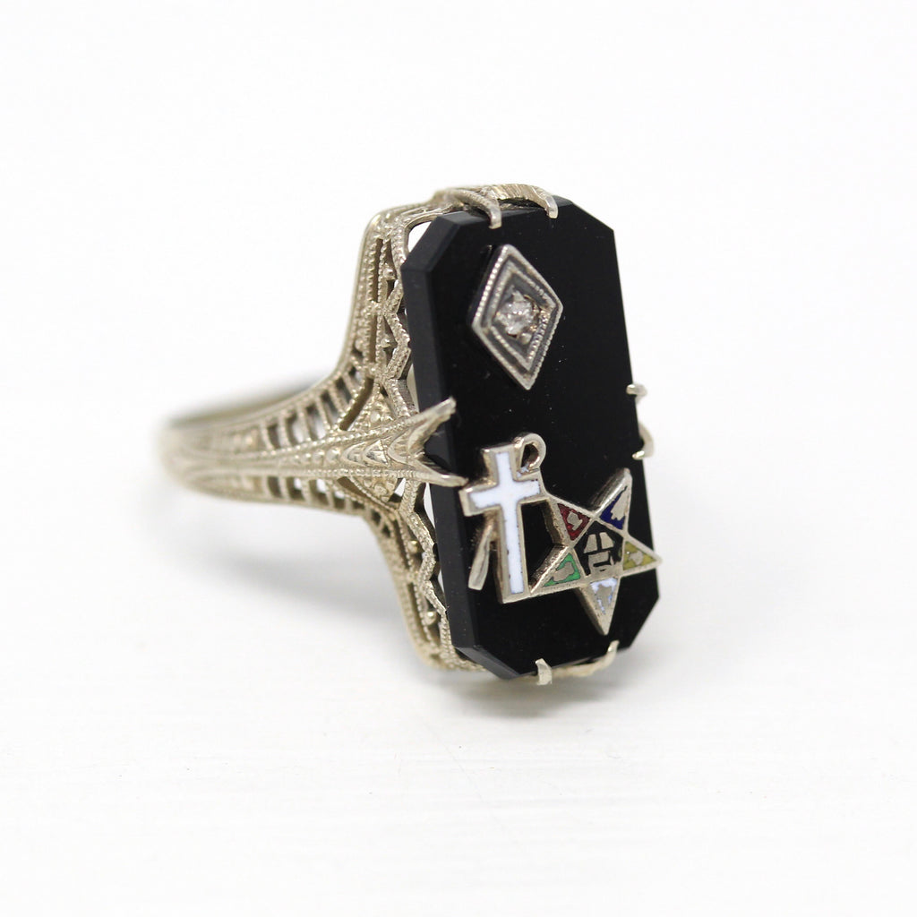 Sale - Art Deco Ring - Antique Order Of The Eastern & Order Of The White Shrine Of Jerusalem - Circa 1920s Size 6 1/2 Black Enamel Jewelry
