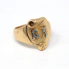Letters "BK" Ring - Art Deco 14k Yellow & White Gold Initials Scroll Flower Signet - Vintage Circa 1930s Size 9 3/4 Statement Fine Jewelry