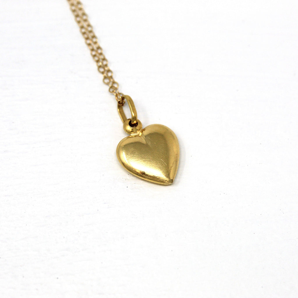 Sale - Puffy Heart Pendant - Retro 18k Yellow Gold 70s Love Charm Necklace - Vintage Circa 1970s Era Minimalist Sweetheart Fine Jewelry Gift