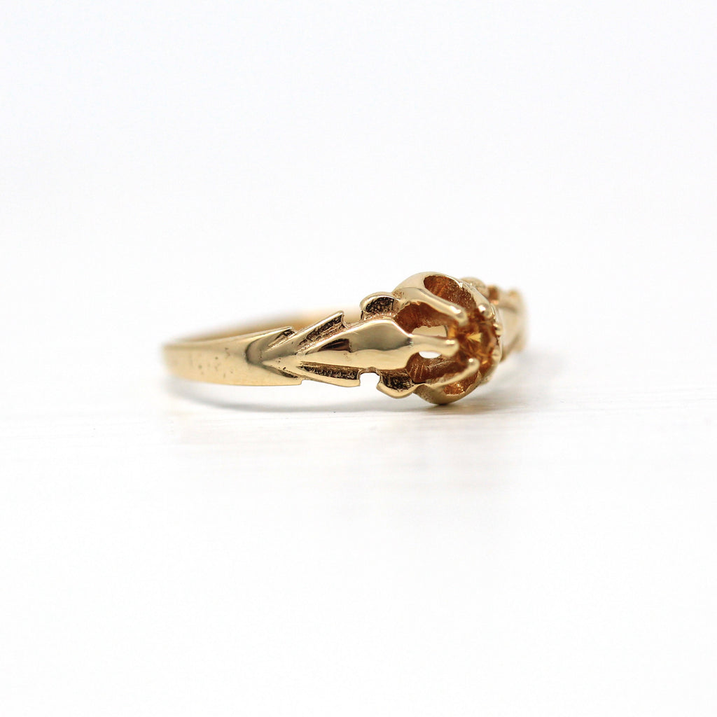 Genuine Citrine Ring - Retro 14k Yellow Gold Round Faceted Gemstone - Vintage Circa 1970s Era Size 5 1/4 November Birthstone Fine Jewelry