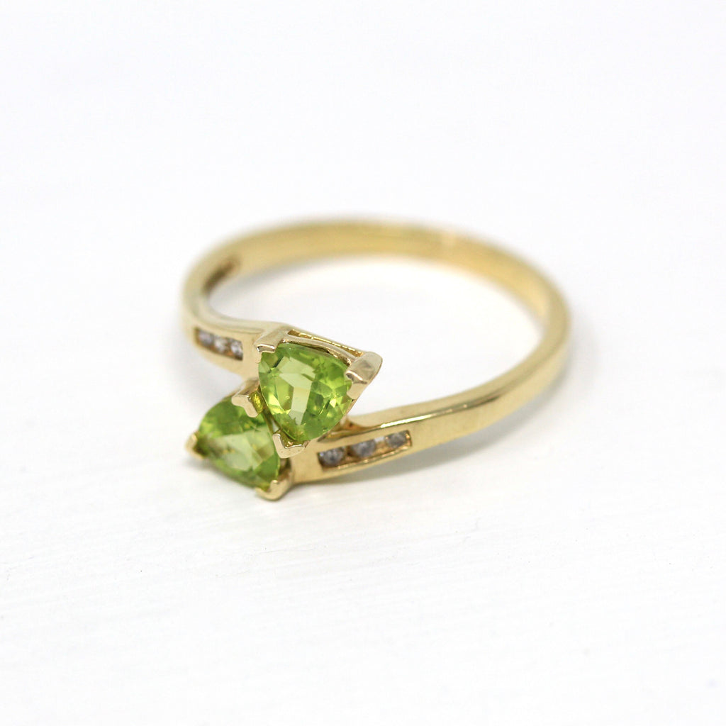 Sale - Estate Peridot Ring - 10k Yellow Gold Genuine Green 1+ CTW & Diamond Gems - Modern Circa 2000s Size 7.75 August Birthstone Jewelry