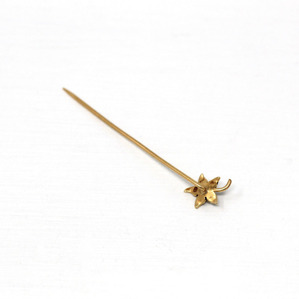 Sale - Antique Stick Pin - Edwardian 14k Yellow Gold Maple Leaf .04 CT Genuine Amethyst Gem - Circa 1910s Scarf Fashion Accessory Jewelry